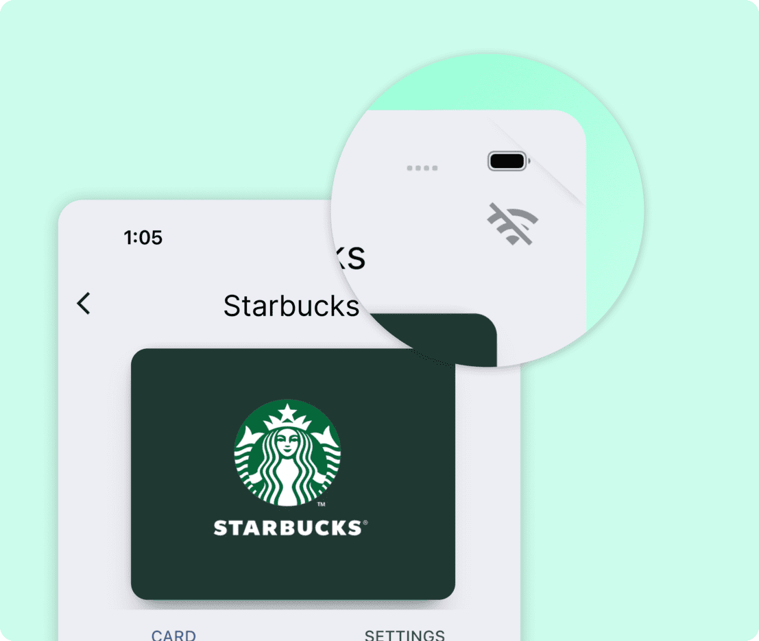 App working in airplane mode with loyalty cards accessible